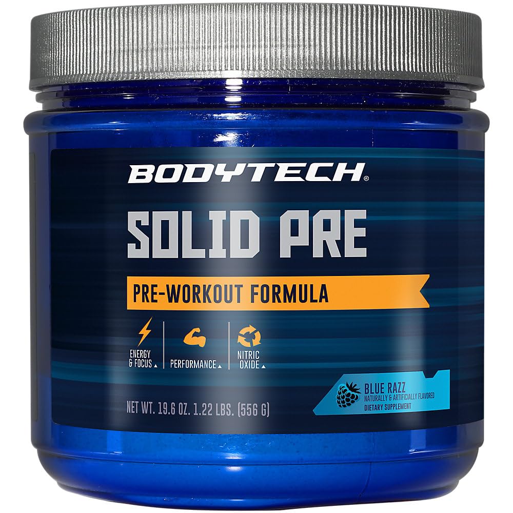 Solid Pre a" Essential Pre-Workout Formula a" Blue Razz (19.6 oz./20 Servings)