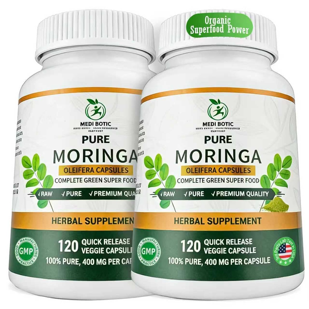Organic Moringa Capsules 800mg for Energy, Immune Support, Gut Health & Powerful Green Superfood, Rich In Antioxidants, Essential Vitamins & Amino Acids, Non-GMO & Gluten Free (240 Count Pack of 2)