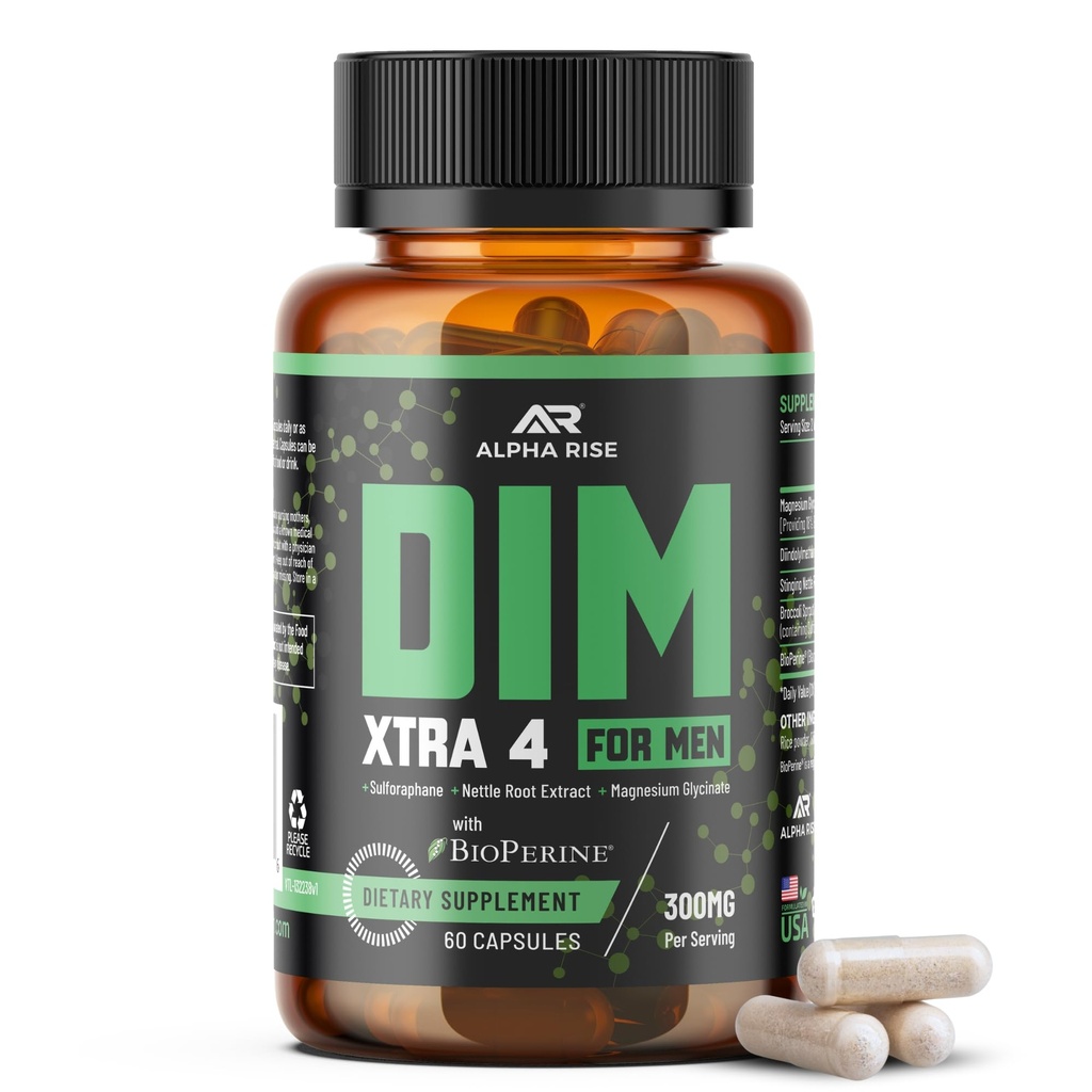 Premium DIM Ergänzung für Männer | Estrogen Blocker & Aromatase Inhibitor | Diindolylmethan, Nettle Root Extract, Magnesium Glycinate & Sulforaphane | Hormon Balance & Liver Protection | 60 Kapseln
