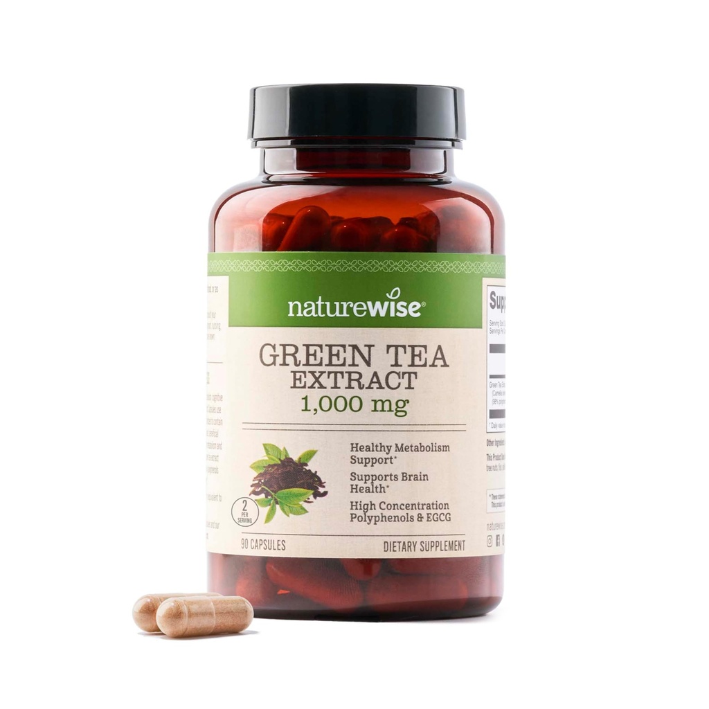 Estratto di tè verde NatureWise Capsule 1000 mg - 50% EGCG & 98% Polifenoli - Pillole di tè verde extra-forza - Antiossidanti per la salute del cuore & energia - Vegan, Non-GMO - 90 Conteggio[45-Day Supply]