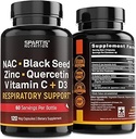 NAC 600mg Black Seed 500mg Zinc Picolinate Quercetin Vitamina C Vitamina D3 Supporto respiratorio (Pack of 1 Bottiglia a 120-Caps)