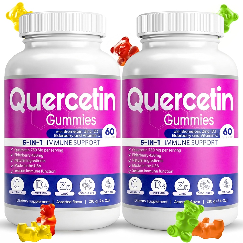 (2 Pack) Quercetin Gummies von BioVitalica - Quercetin mit Bromelain Vitamin C und Zink & Elderberry + Vitamin D3-5 in 1 Immununterstützung - Zink Quercetin 750 mg für Kinder und Erwachsene