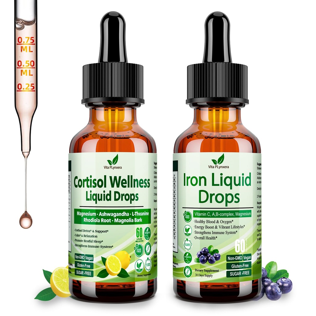Cortisol Detox + Eisen Supplement für Damen, Herren, Vegan, Non GMO