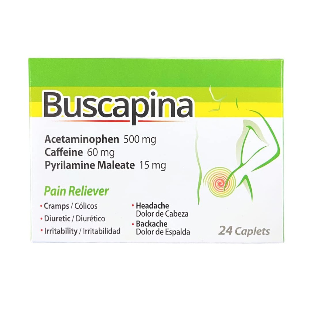 Caplets anti-douleur Buscapina – PMS, Crampes, Céphalées, Bloating, Dos & Douleurs articulaires – pour les femmes et les hommes – Boîte avec 24 Caplets