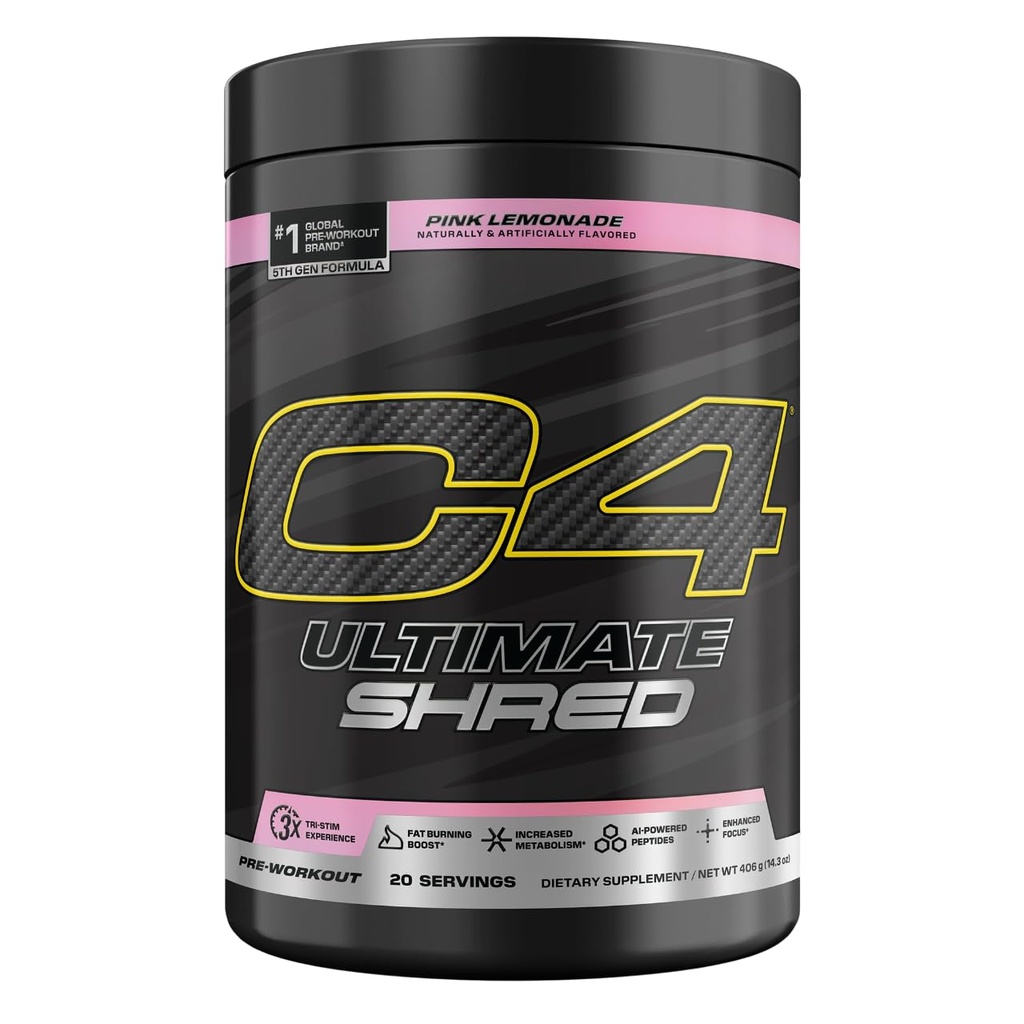 Cellucor C4 Ultimate Shred Pre Workout Powder, Metabolism Supplement mit Cayenne Extract+300mg Caffeine+TeaCrine+Dynamine - Pink Lemonade, 20 Servietten