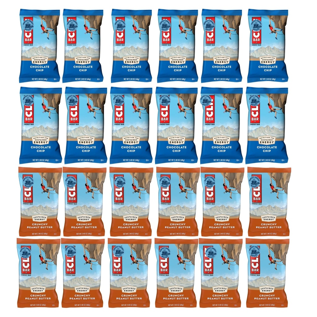 Cliff Bar Variety Pack 26 Count – 13 Chocolate Chip & 13 Crunchy Peanut Butter – 2.4 oz Each – Energy Protein Bars – Non-GMO