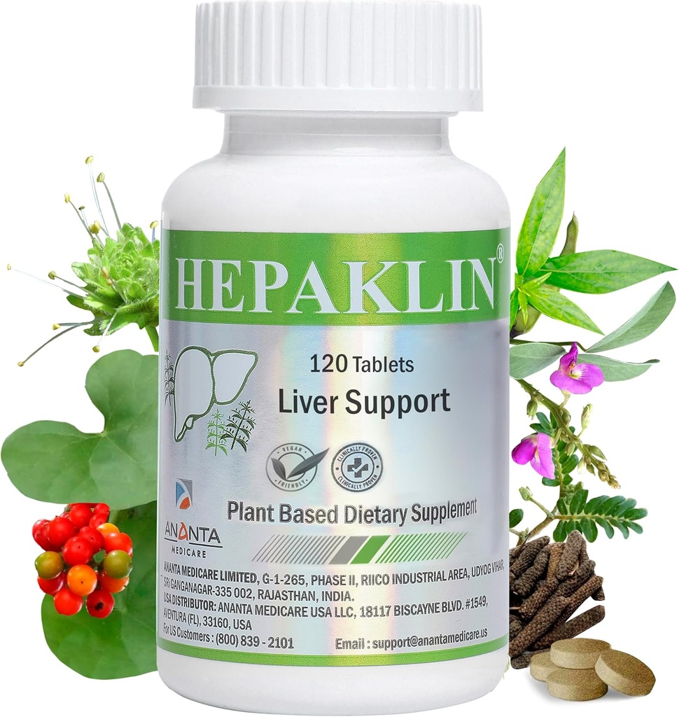 Hepaklin – Détox hépatique à base de plantes et formule de soutien pour la santé, 120 onglets