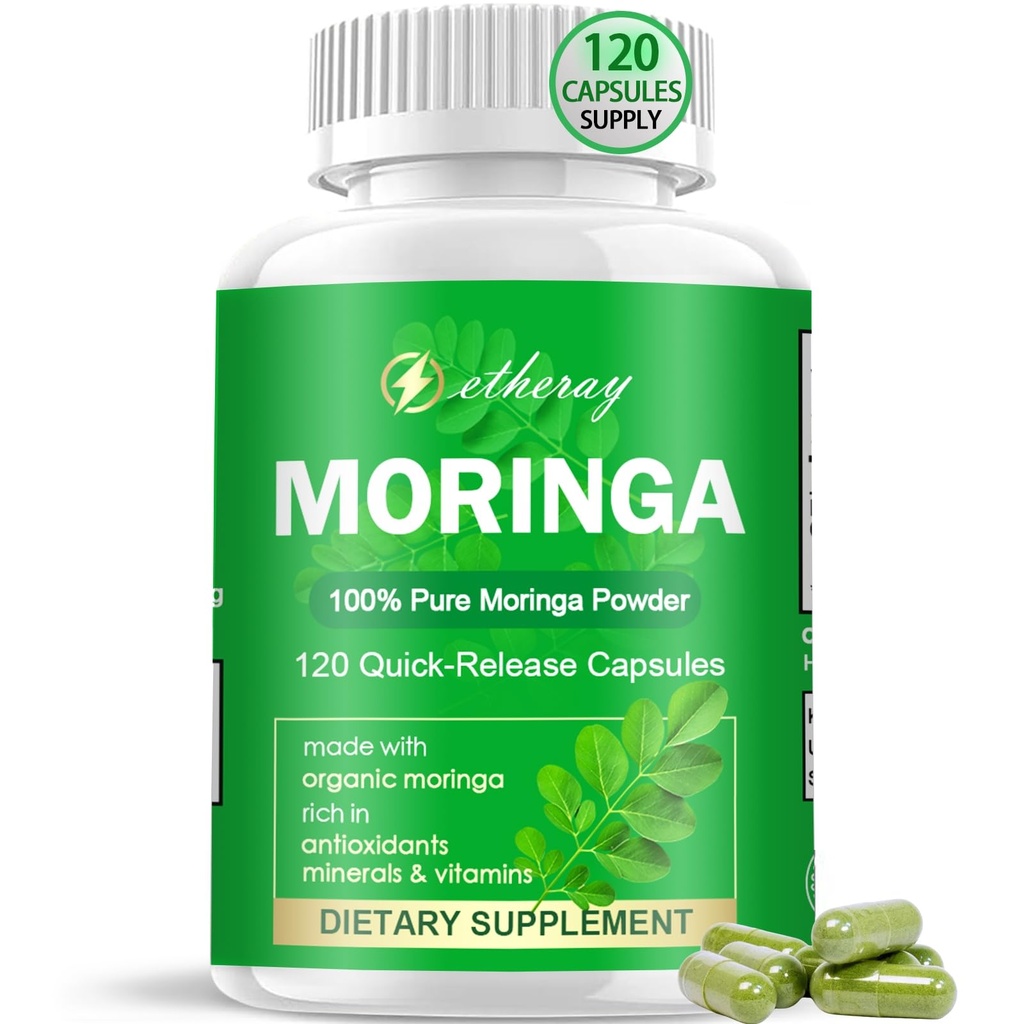 Moringa Capsules, Pure Moringa Powder 800mg per Serving - 120 Capsules - Natural & Vegan Supplement