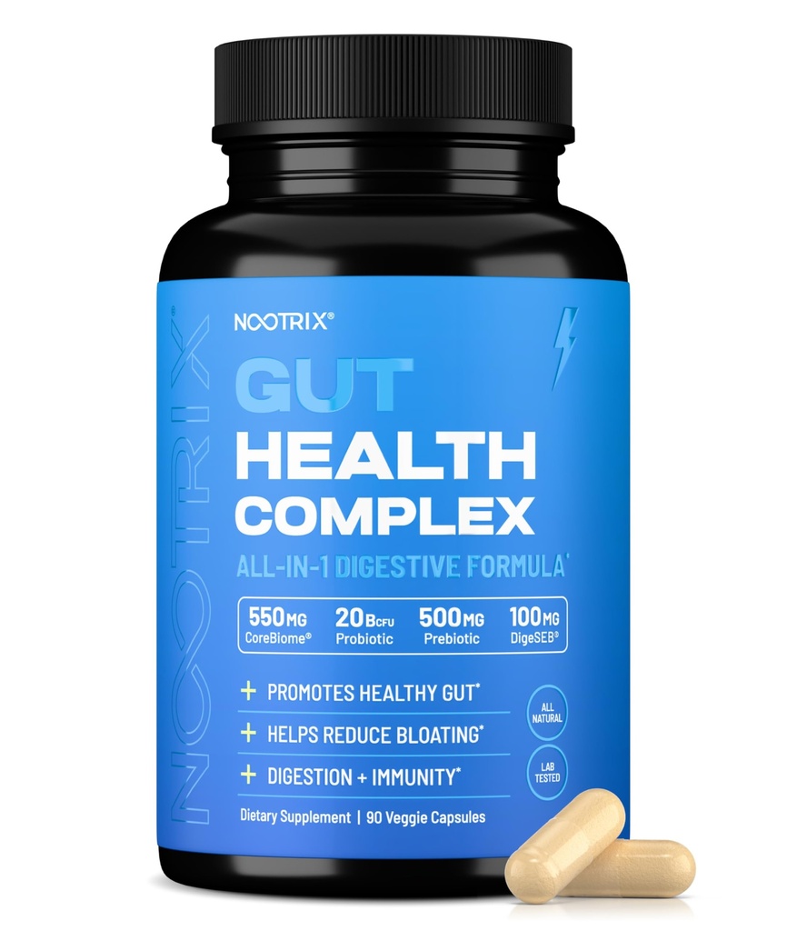 Nootrix Gut Health Complex Supplement | Probiotics for Gut Health, Colon Cleanse & Bloating Relief | Promotes Healthy Digestion | Digestive Enzymes, Postbiotics & Prebiotics | 90 Capsules