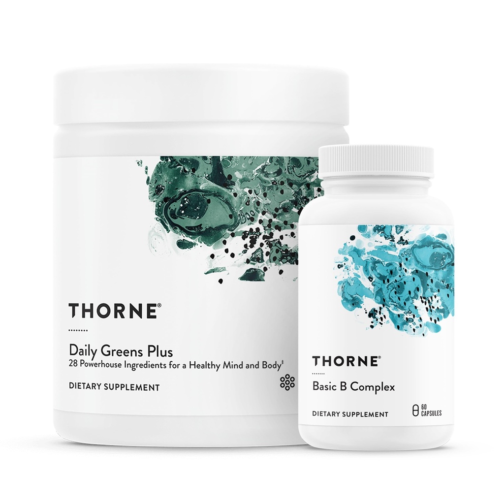 THORNE - Energy Bundle - Daily Greens Plus & Basic B Complex - fördert zelluläre Energie und körperliche Ausdauer - 30 Portionen