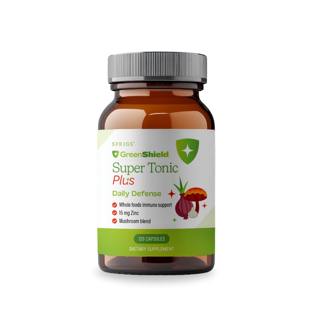 SPRIGS Super Tonic Plus Supplements 120 Capsules | Fire Cider Daily Immune System Health Formula | Organic Mushrooms, Zinc, Apple Cider Vinegar & Whole Foods to Support Your Body's Natural Defense