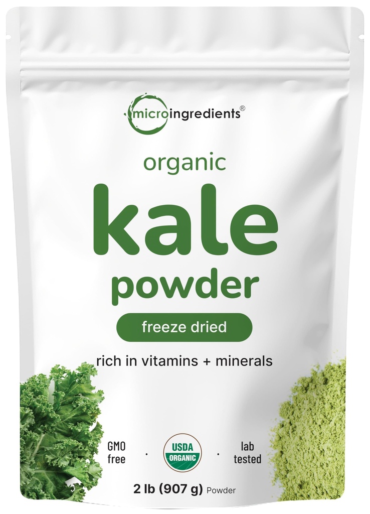 Sustainably US Grown, Organic Kale Powder, 2 Pounds | Fresh Freeze Dried Source | Nutrient-Dense Greens Superfood | Kale Tea and Green Drink Mix | 907 Servings, No GMOs, Vegan Friendly