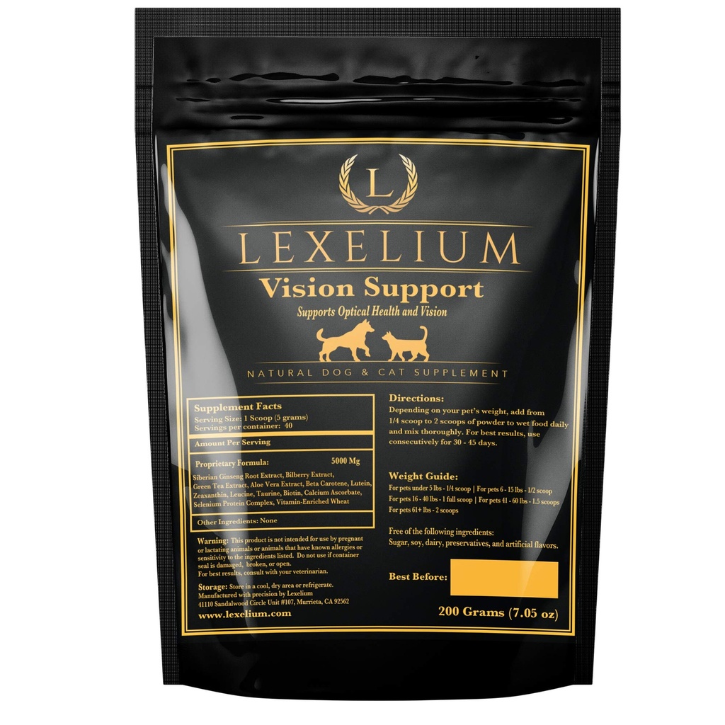 Vision Support & Eye Sight Supplemento per cani e gatti- Fortificata con Zeaxanthin, Bilberry, Lutein e Beta Carotene - 200 Grammi