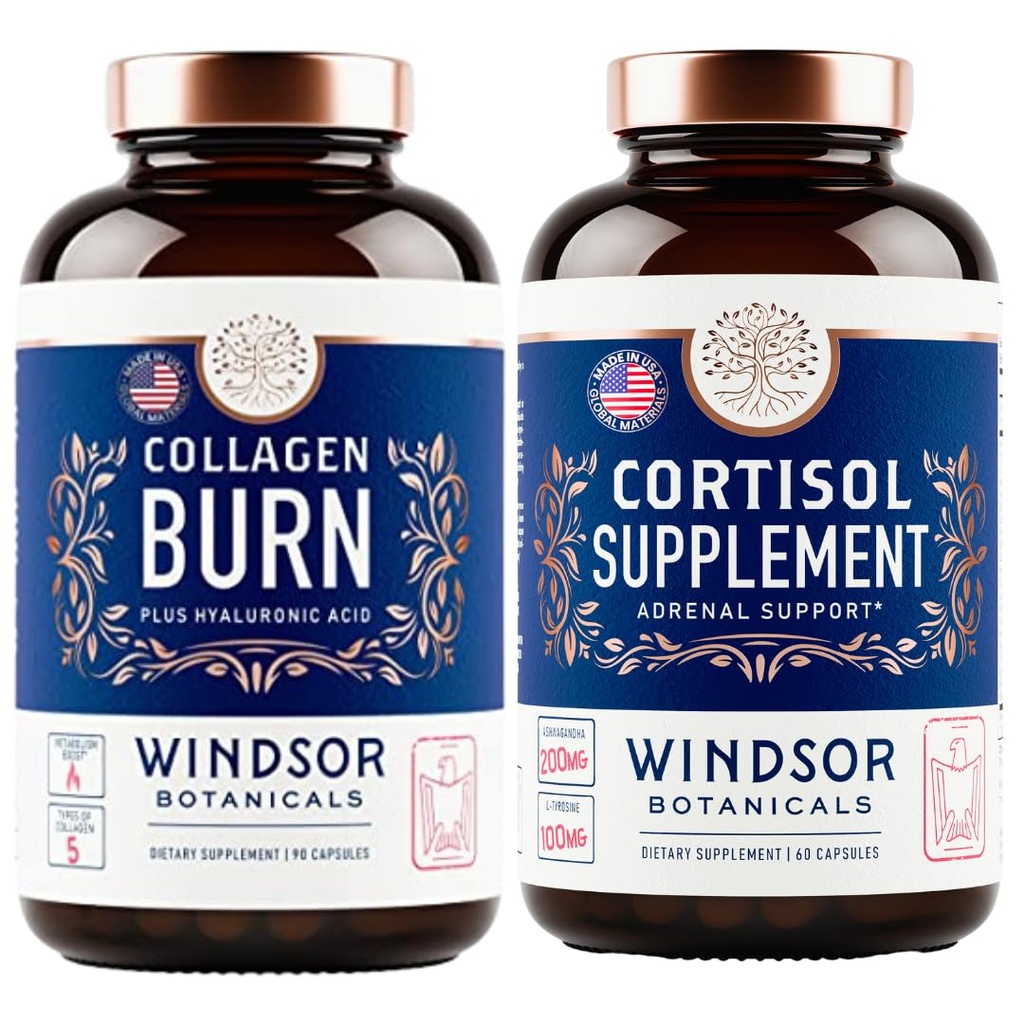 WINDSOR BOTANICALs Bloccatore di cortisolo e bruciatore multi collagene - Beauty and Mood Support Bundle