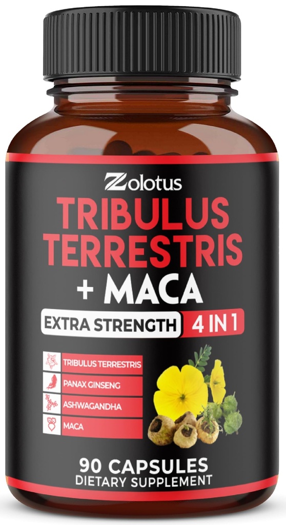 Zolotus Premium Tribulus Terrestris Kapseln - Kombiniert mit Ashwagandha, Panax Ginseng & Maca - 90 Zähler für 3 Monate