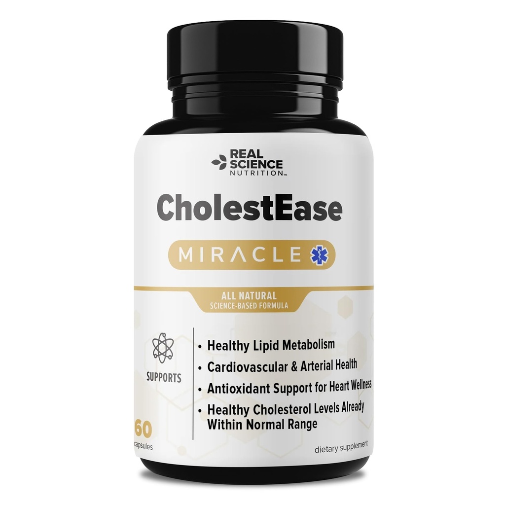 Real Science CholestEase – Cholesterol Health Supplement for Lipid Balance & Heart Support – Circulatory Support Formula with Vinitrox & GABA for LDL & HDL Balance – Made in USA, 60 Capsules