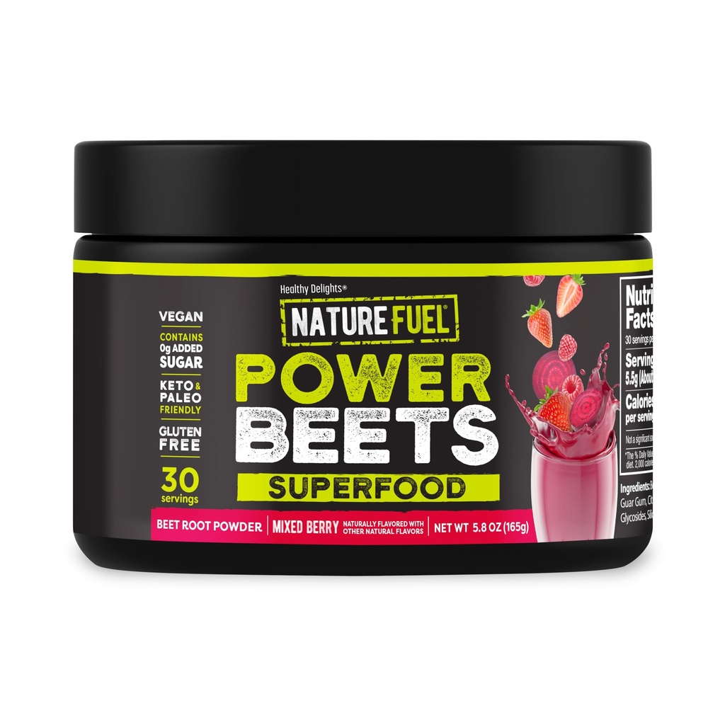 Gesunde Delights Nature Fuel Power Beets, Vegan Beet Juice Powder, Beet Powder for High Blood Pressure, 0g Added Sugar, Beet Root Supplement, Beetroot, Mixed Berry, 30 Portionen (Packaging May Vary)