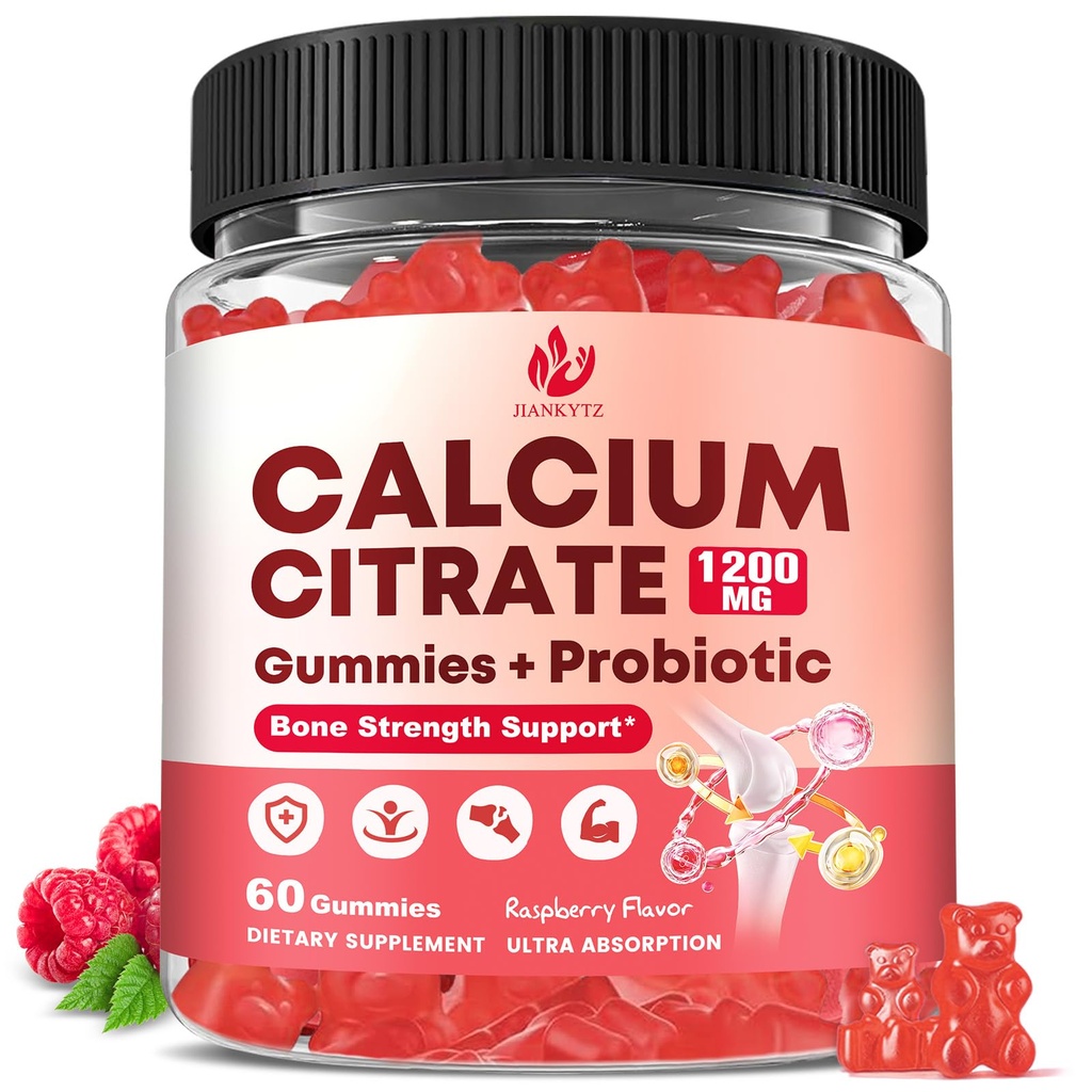 Sugar Free Calcium Citrate 1200 mg + Probiotic Gummies with Vitamin D3, K2, Magnesium – Calcium Gummies for Bone, Muscle, Digestive Health Support, High Absorption, Women & Men, Vegan, 60 Count