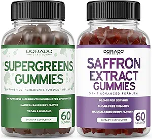 Supergreens Gummies (60 Conte) - Superfood per il supporto immunità per adulti e integratori di zafferano (60 Gummies) Zucchero Libero 5 in 1 Formula Avanzata - Non OGM - Non OGM, Vegan Safe & USA Made