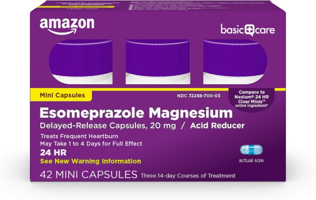 Basic Care Esomeprazol Magnesium Delayed-Release Mini Kapseln, 20 mg, Säure Reducer, 24 Hour Heartburn Medicine, 42 Count