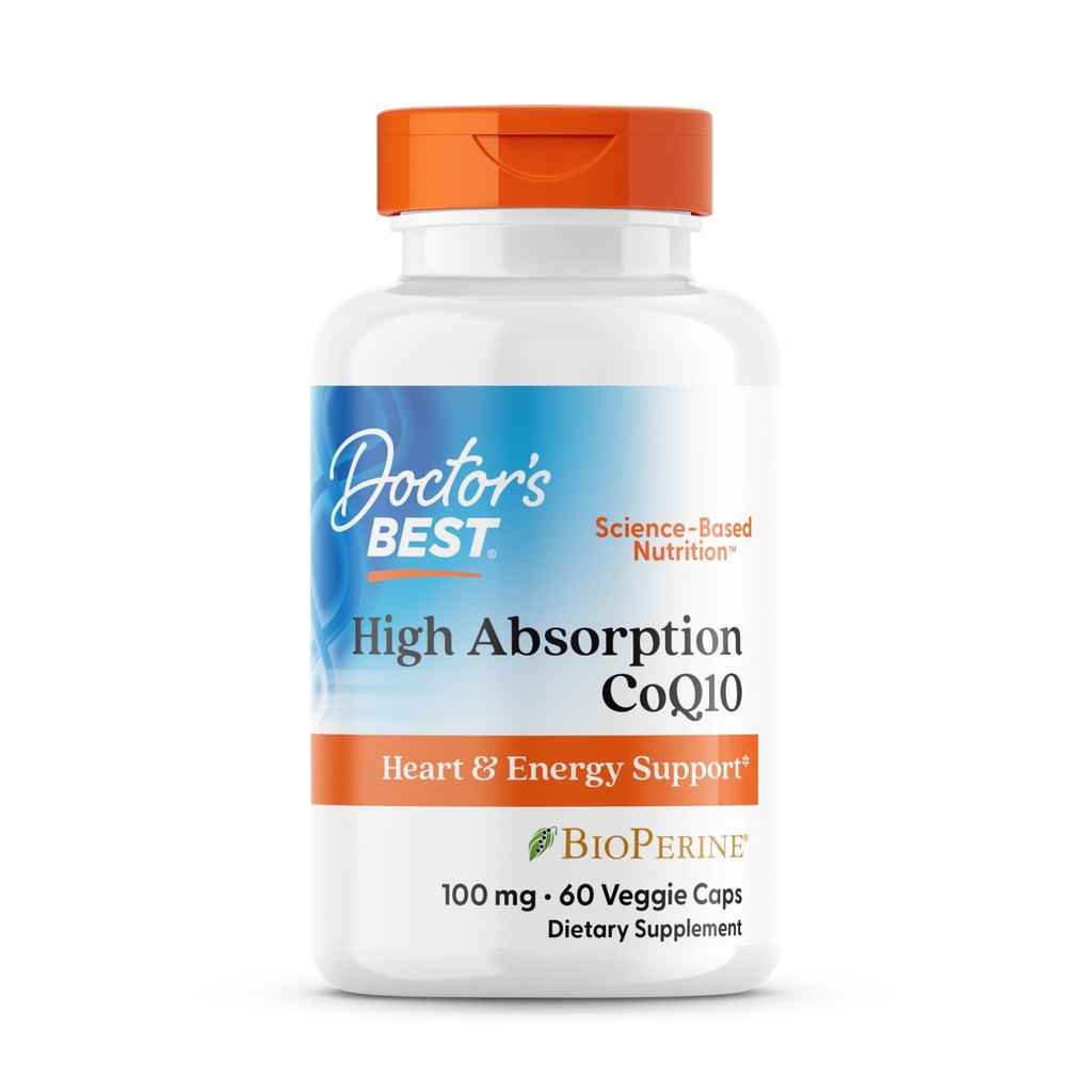 Meilleur CoQ10 d'absorption élevée de docteur avec biopérine, végétalien, sans gluten, naturellement fermenté, la santé cardiaque et la production d'énergie, 100 mg 60 capsules de légumes