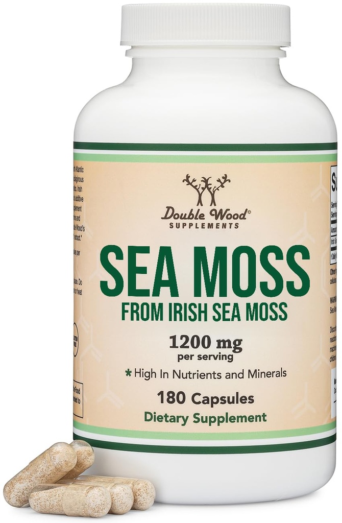 Irish Sea Moss Capsules, Mehr Potent Than Sea Moss Gel Extract (180 Count, 1.200mg pro Servierung) (aus Wildcrafted und Raw Chondrus Crispus) Nährstoffreiche Superfood High in Minerals von Double Wood