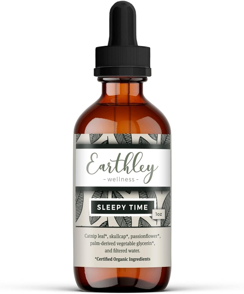 Earthley Wellness Sleepy Time, Natural Herbal Sleep Support for Adults and Kids, Estratto calmante per il relax e le notti riposanti, Alcol-Free, Realizzato con Catnip, Skullcap e Passionflower (1oz)