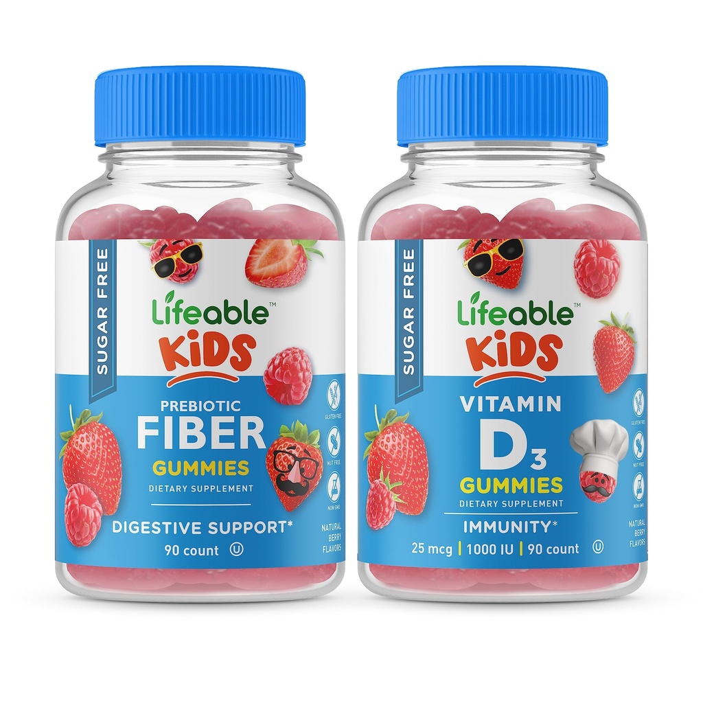 Bambini preciotici senza zucchero Lifeable + vitamina D Bambini, Gummies Bundle - Grande degustazione, Integratore di vitamina, Senza glutine, OGM libero, Gomma masticabile