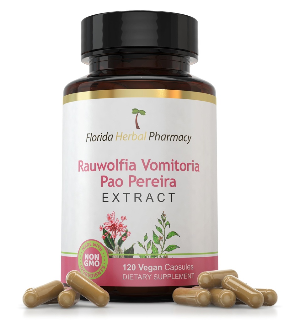 Florida Herbal Pharmacy, Pao Pereira - Rauwolfia Extract Capsules 10:1 (120 Capsules) 500 mg per Capsule, 500 mg Serving