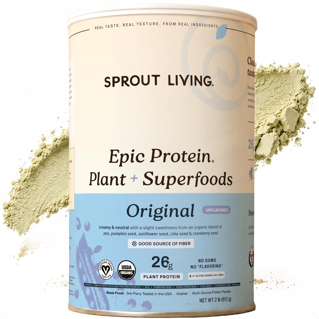 Sprout Living Plant Based Protein & Superfoods Powder, Originale, Non aromaed | Polvere di proteine organiche, Vegan, Non Dairy, Non OGM, Gluten Free, Sugar Free, Perfect Keto Drink Mix (2 lb)