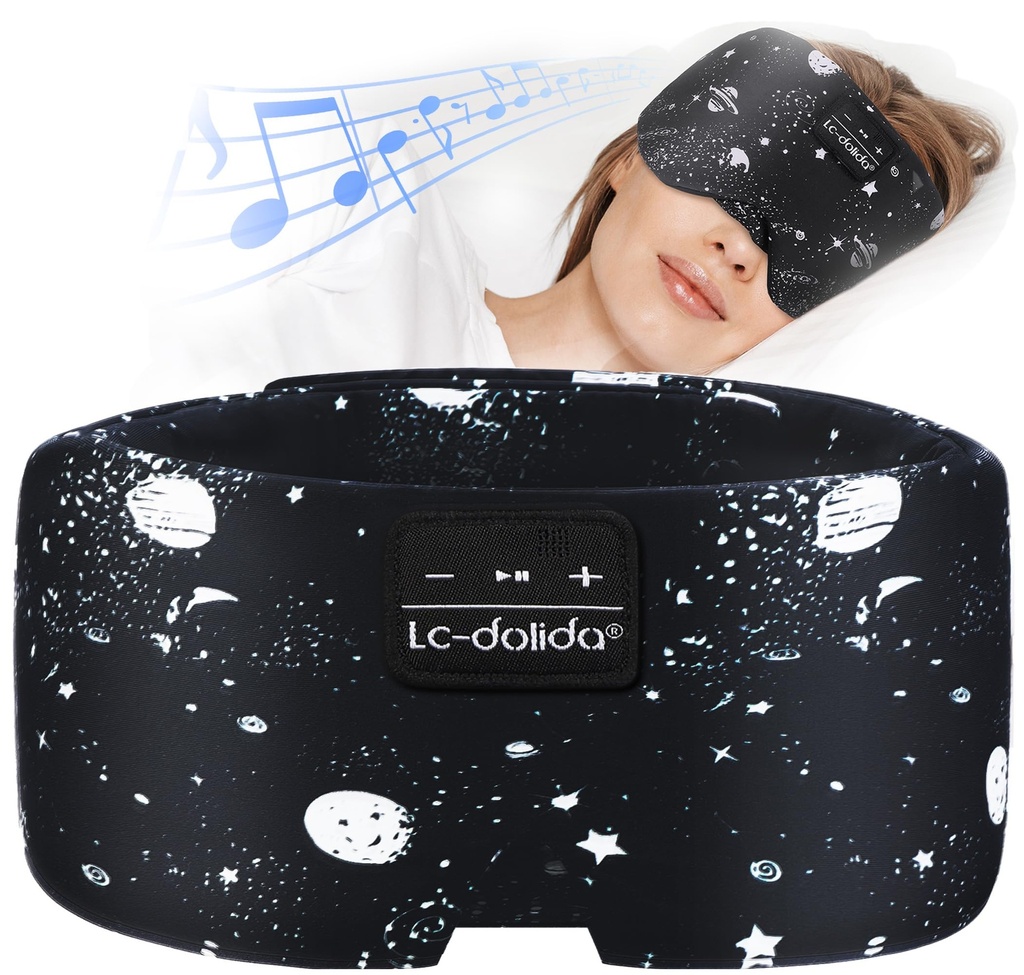 LC-dolida Sleep Mask with Bluetooth Headphones, Extra Large Silk Eye Mask for Sleeping Side Day Sleepers, Sleep Headphones Bluetooth 5.4 for Women Men with Thin Speaker, Blackout, Comfort, Microphone