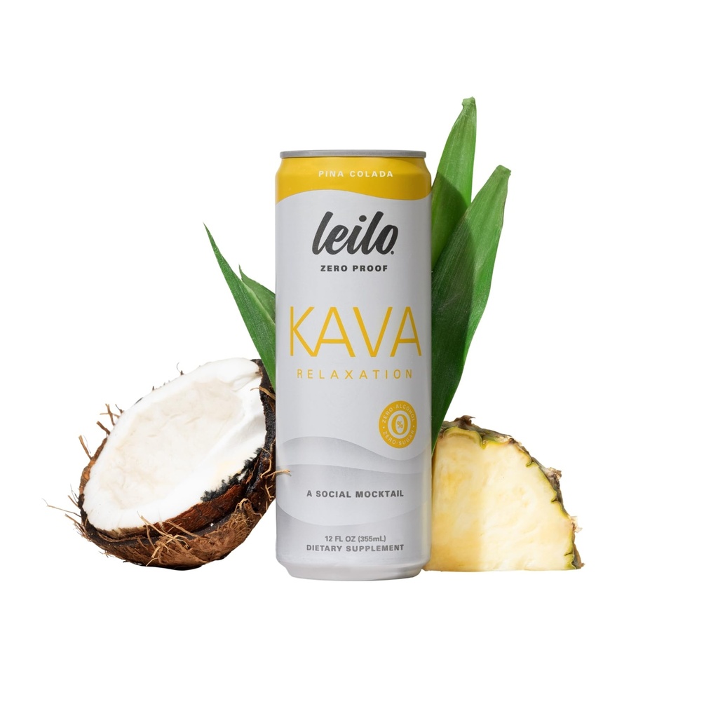 LEILO | Kava Powered Pina Colada Mocktail Drink | 12-Pack - Sugar-Free & Non-ALC Functional Relaxation Support | 12 fl oz Cans (Pack von 12)