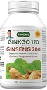 ANDREW LESSMAN Ginkgo 120 Plus Ginseng 200 mg - 360 capsule - miscela di estratto standardizzato per supportare il cervello, la memoria e la funzione cognitiva. Adaptogen, Combats Stress e Fatigue. Nessun Additivo