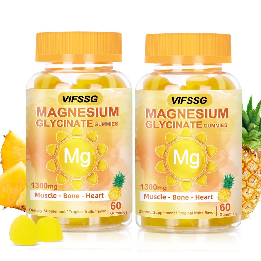 VIFSSG Magnesium Glycinate Gummies 500 Mg, Triple Magnesium Complex Sugar-Free Gummies with Malate 400 Mg, Citrate 400 Mg, Magnesium Supplement Chewable for Women & Men Vegan, Organic 120 Count