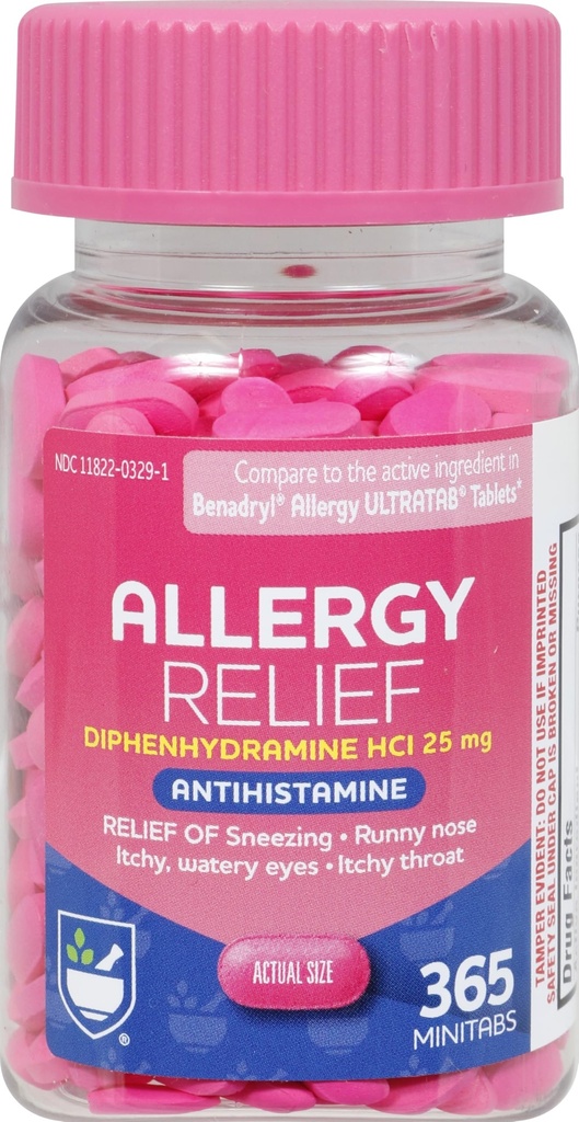 Rite Aid Antihistamine Allergie Relief avec Diphénhydramine - 25mg, 365 Nombre