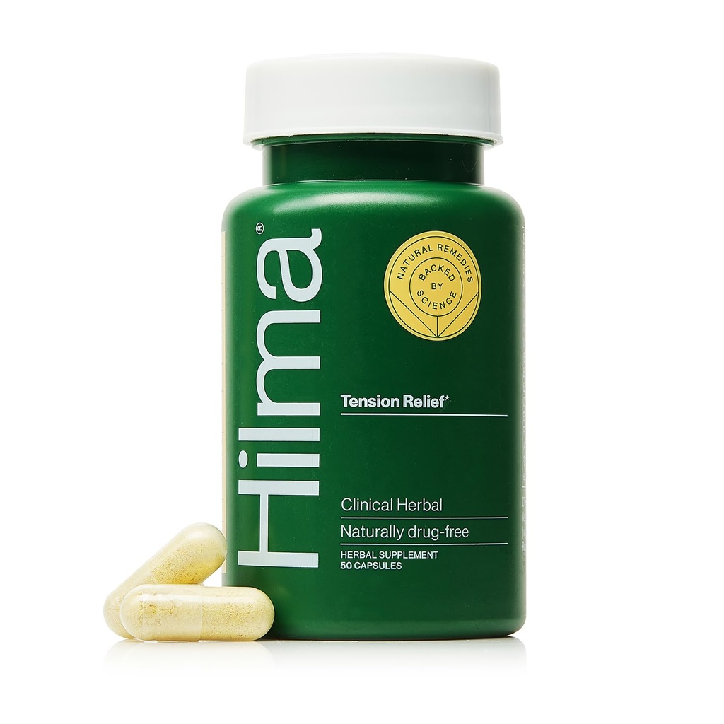 Hilma Natural Tension Headache Relief, Supplements with Magnesium, Boswellia and Feverfew, 50 Vegan Capsules