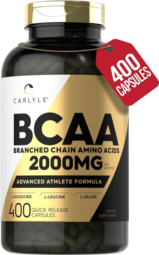 Carlyle BCAA Kapseln | 2000mg | 400 Pulver Pillen | Aminosäuren Ergänzung Mischung | für Frauen und Männer | mit L-Isoleucine, L-Leucine, L-Valine | Non-GMO und Gluten kostenlos