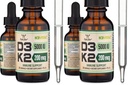 Vitamin D3 K2 5,000 IU Liquid Drops (5,000 IU of D3 and 200mcg of 99.9% All-Trans Patented K2 MK-7 (K2Vital)) Max Absorption Liquid Vitamin D Drops (30 Servings) by Double Wood (Pack of 2)