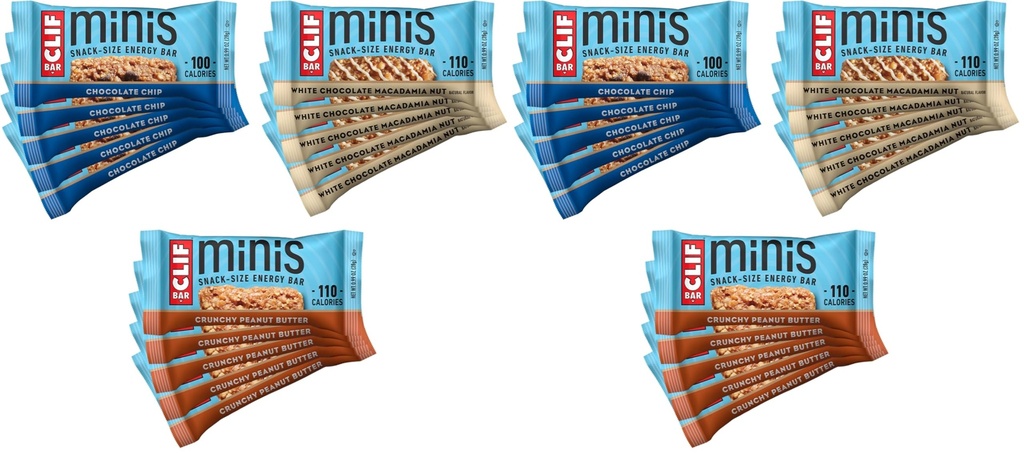 CLIF BAR Minis - Variety Pack - Made with Organic Oats - 4-5g Protein - Non-GMO - Plant Based - Snack-Size Energy Bars - 0.99 oz.,30 Count (Pack of 2)