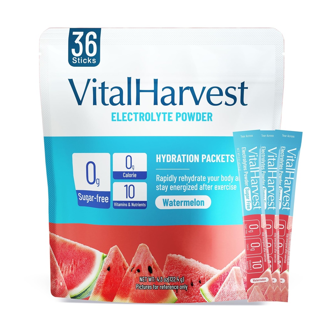 36 Sticks Electrolytes Powder Packets No Sugar Hydration Packets Electrolyte Liquid Daily IV Drink Mix with Watermelon, Low Sodium, 0 Calorie