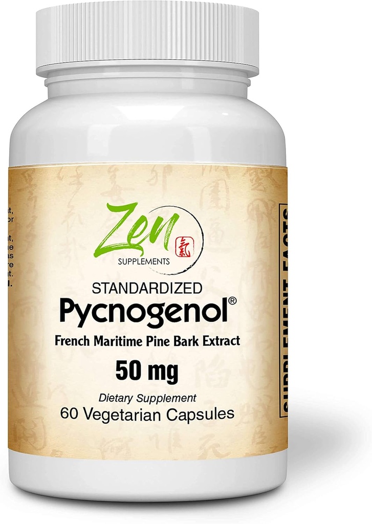 Integratori Zen Pycnogenol 50mg - Estratto di corteccia di pino marittimo francese standardizzato per il supporto antiossidante e infiammabilità - Non OGM, Gluten & Soy Free 60-Vegcaps