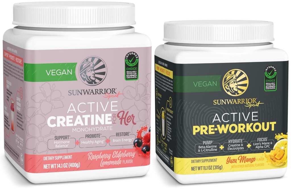 Active Preworkout Hydration Blend & Micronized Creatine Monohydrate Powder Set | Bundle & Save | Non-GMO Soy Dairy Filler & Gluten Free (50 Servings Creatine, 30 Servings Yuzu Mango Pre Workout)