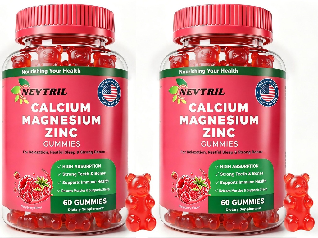 Calcium Magnesium Zinc Gummies | Vitamin D3 & K2 for Adults – Calcium Citrate with VC, VA – High Absorption Bone, Muscle Support Supplement