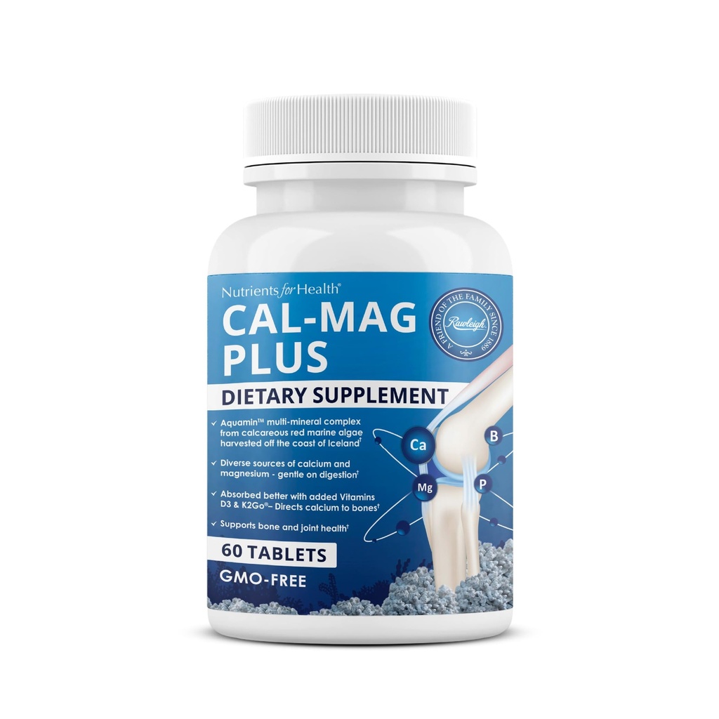 Rawleigh Calcium Magnesium with Aquamin Marine Algae – Multi-Mineral Complex with Vitamin D3, K2, Boron & Phosphorus | Supports Bones, Teeth & Muscle Function | 60 Tablets | Made in USA | GMO-Free