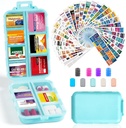 14 Grids Travel Pill Organizer Box mit 415-Pcs Medizin Name Labels - Pocket Daily Pharmacy Case Container Kit - Travel Medication Holder Dispenser für Fish Oil Vitamin Supplement Storage - Sky Blue