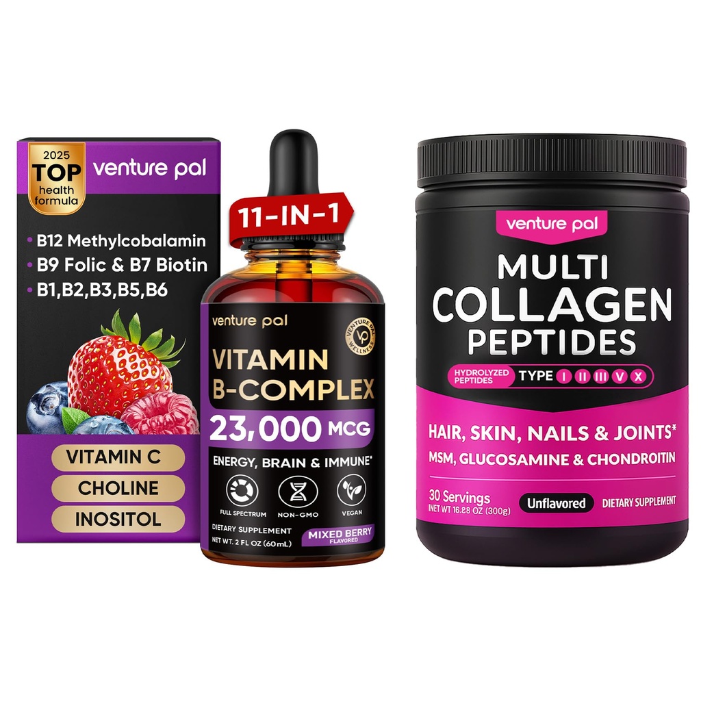 Venture Pal Multi Collagen Protein Powder + Vitamin B Complex Liquid Drops