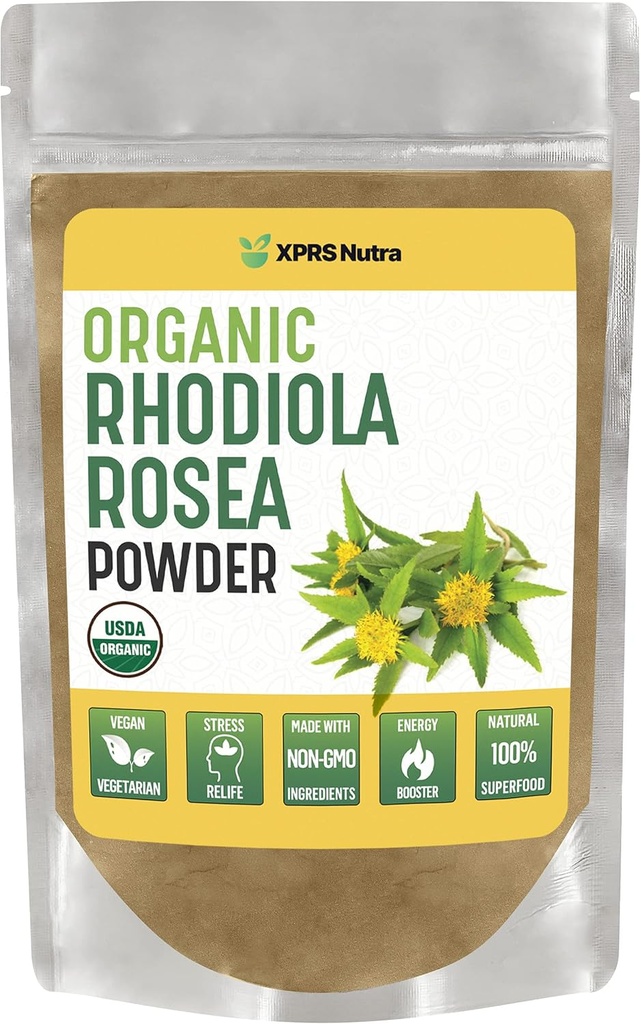 XPRS Nutra Organic Rhodiola Rosea Powder - Premium USDA Organic Rhodiola Powder to Boost Cognition and Relax - Vegan Friendly Energy Booster (4 oz)