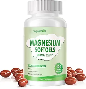 Integratore di magnesio Softgels, Facile assorbimento Magnesio Glycinate 500mg, Magnesio ad alta biodisponibilità per il sonno e il supporto calma, Nervoso, Muscolo & Bone Salute 120 Softgels