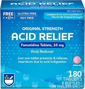 Rite Aid Acid Rite Aid, Original Strength Famotidine Tablets, 10 mg - 2 bottiglie, 90 Count Every (180 Count Total) | Heartburn Relief | Acid Reflux | Antacid Chews & Tablets, Heartburn Chews & Compresse