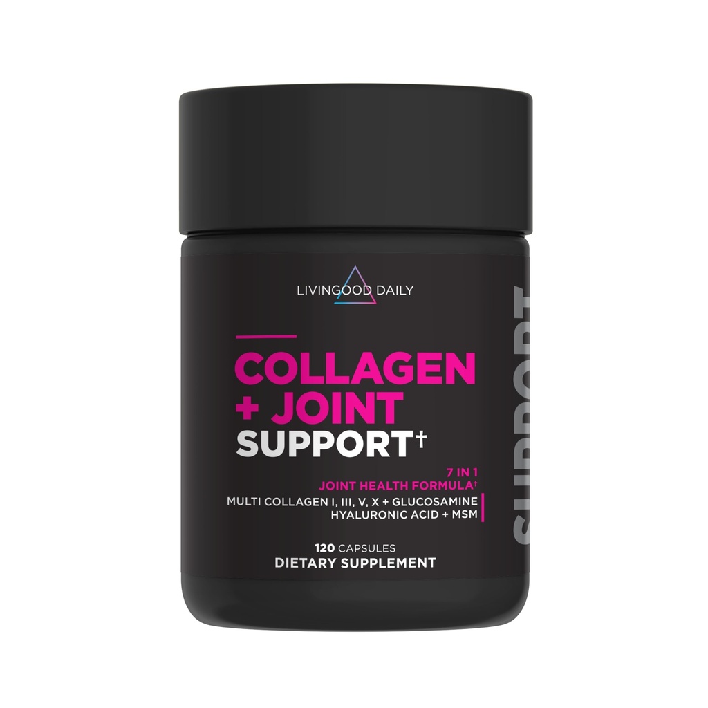 Livingood Daily Collagen + Joint Support, Grass Fed Multi Collagen Peptides I III V X mit Hyaluronsäure, Joint Support Supplement für Damen und Herren, Hair Skin Nails, Keto & Gluten Free, 120 Kapseln